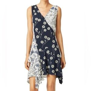 Derek Lam Navy and White Floral Asymmetrical Dress- Size 8